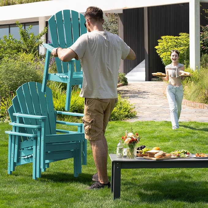 Stackable Adirondack Chairs Set of 4, Compact HDPE, Aruba | 26.3" Wide HDPE - Image 7
