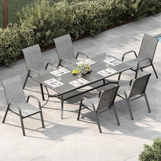 Stackable Outdoor Patio Dining Chairs Set of 6 – High Back Armchairs, - Image 2