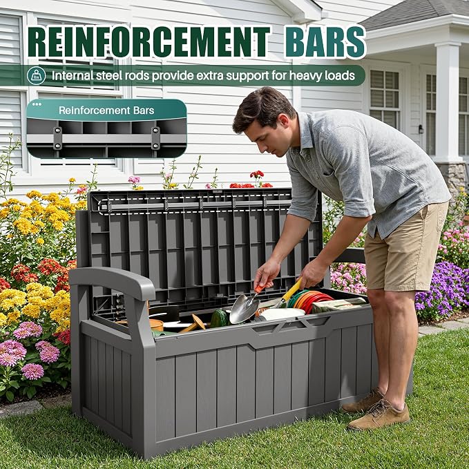 Devoko 80 Gallon Storage Bench Deck Box Waterproof&Lockable | Outdoor Benches - Image 5