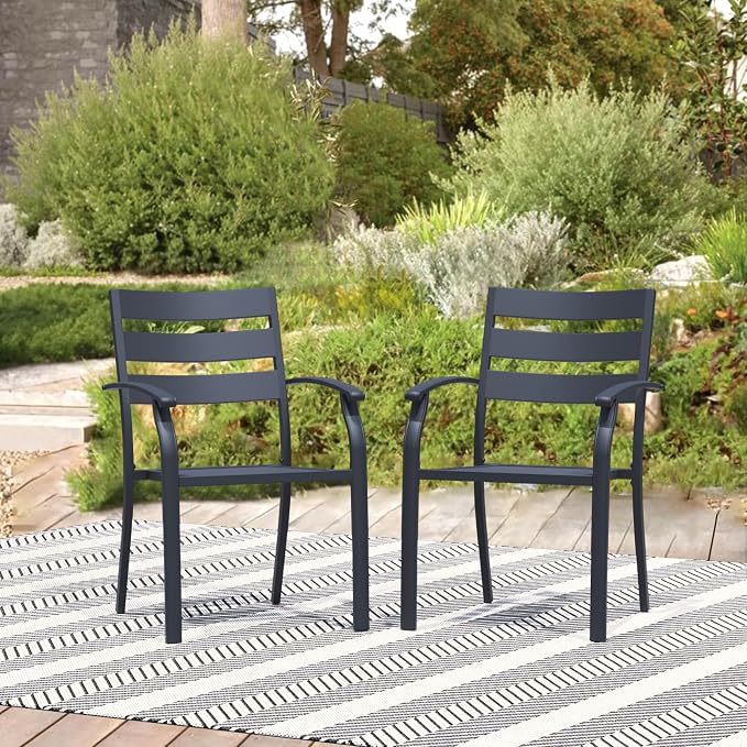 Patio Dining Chairs Set of 2, Metal Patio Furniture Set by Home