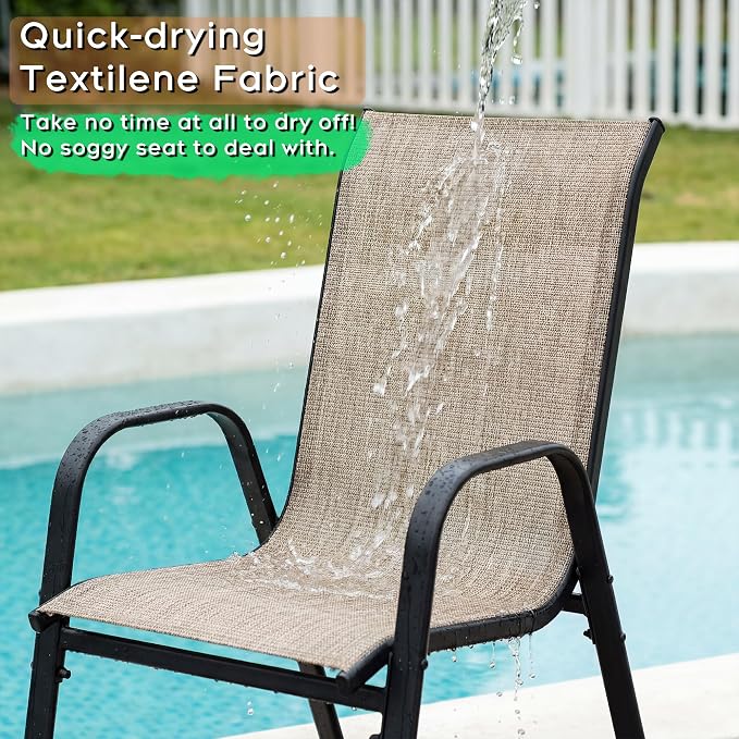 Outdoor Patio Chairs Set of 6 Stackable Dining Chairs All-Weather Textilene - Image 4