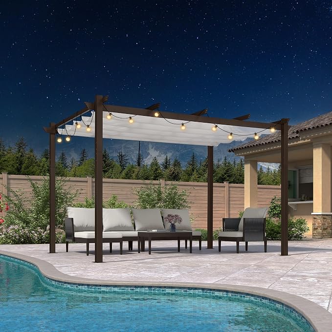 PURPLE LEAF Patio Pergola 10' x 13' Aluminum and Retractable Canopy, by PURPLELEAF