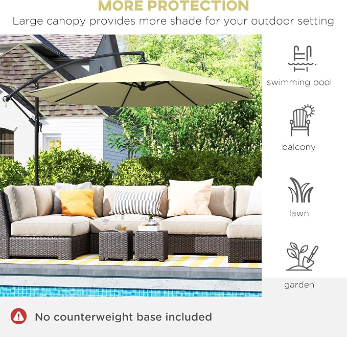 Outsunny 10' Cantilever Hanging Tilt Offset Patio Umbrella | UV & Water - Image 6