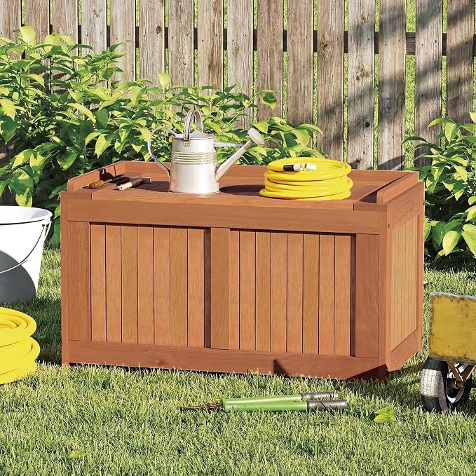 Tangkula 52 Gallon Wood Outdoor Storage Box, 3-in-1 Patio Storage Bench - Image 2