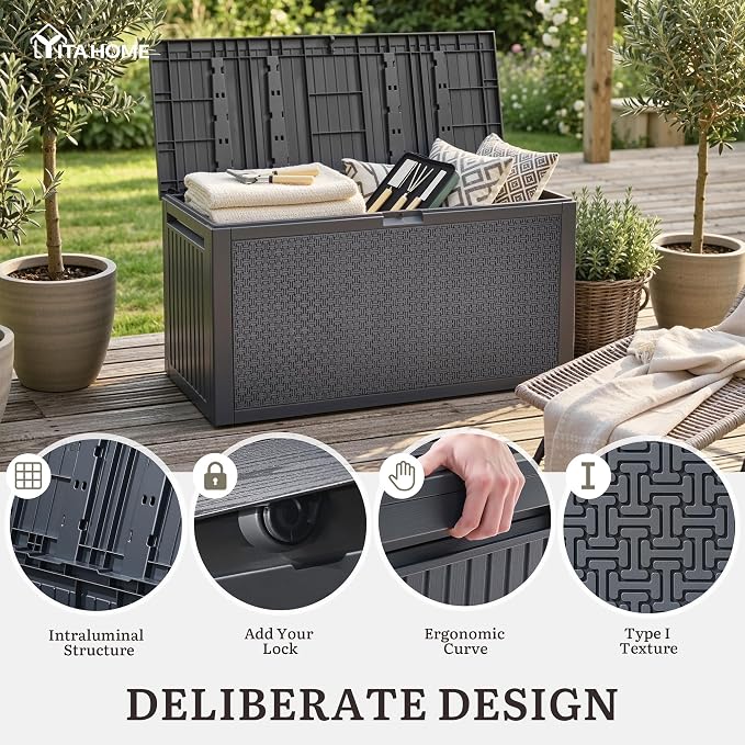 YITAHOME 95 Gallon Large Outdoor Deck Box | Lockable Waterproof Resin Storage - Image 3