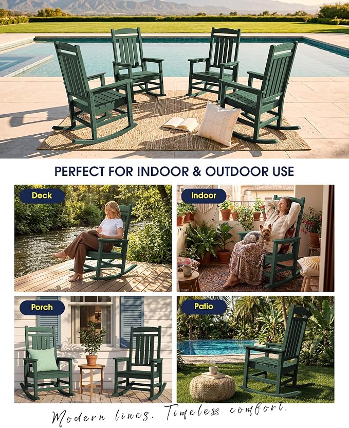 Oversized Outdoor Rocking Chairs Set of 6, HDPE Porch Rocker - Image 6