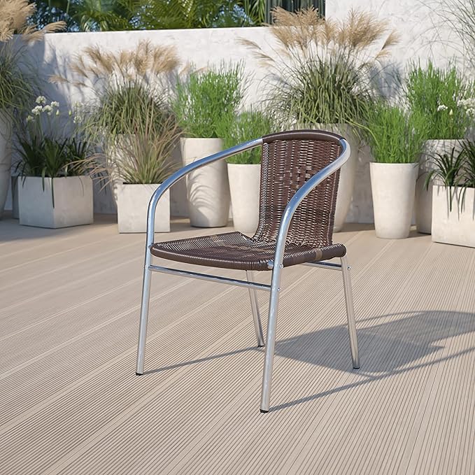 EMMA + OLIVER Dark Brown Metal Indoor-Outdoor Stackable Chair | Poly Resin Seat by EMMAOLIVER