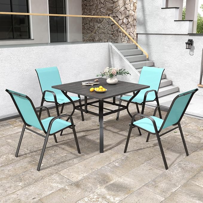 Stackable Patio Chairs Set of 8, Light Blue | Outdoor Dining Chairs - Image 8