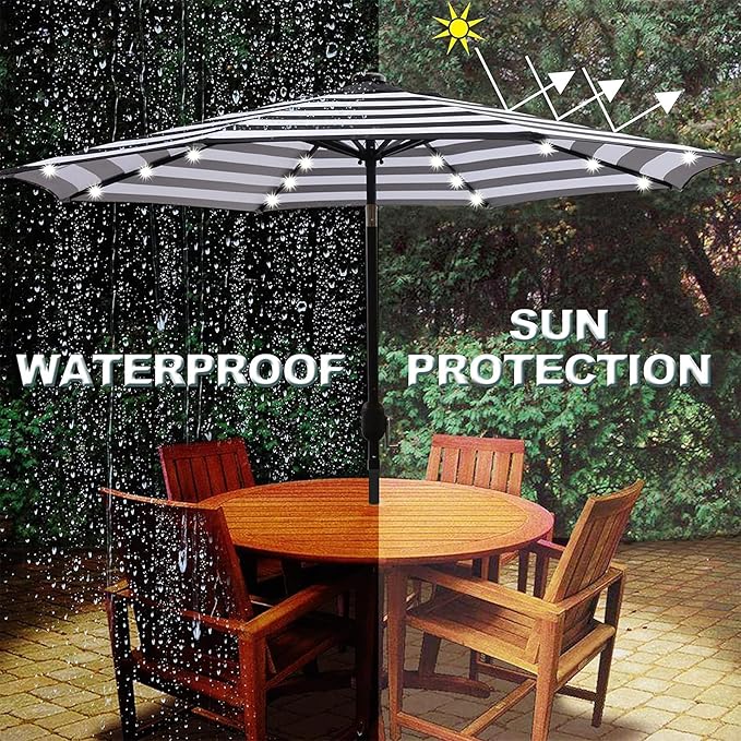 9 ft Solar Umbrella 32 LED Lighted Patio Umbrella Table Market Umbrella - Image 5