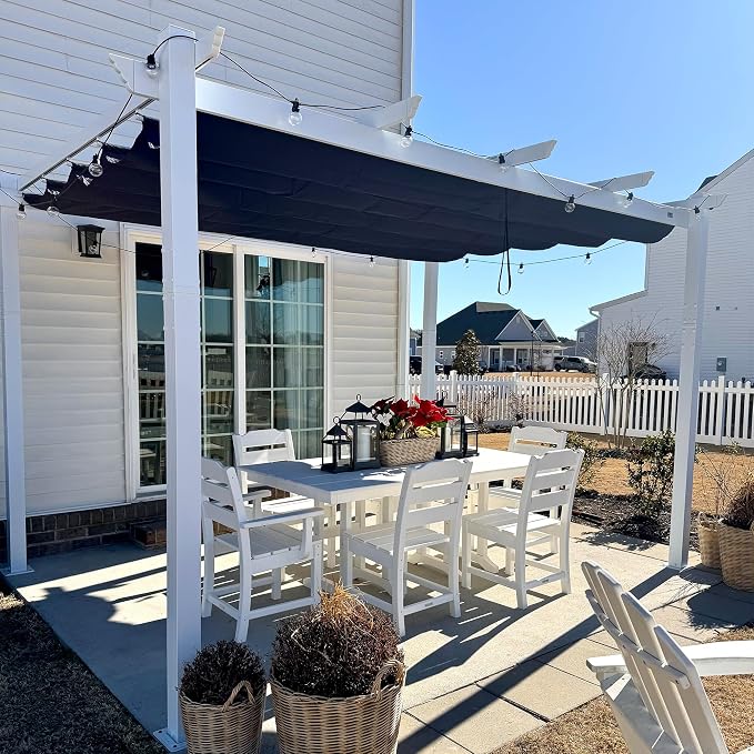 PURPLE LEAF Pergola 10' x 13' Outdoor White Retractable Canopy, Powder coat by PURPLELEAF
