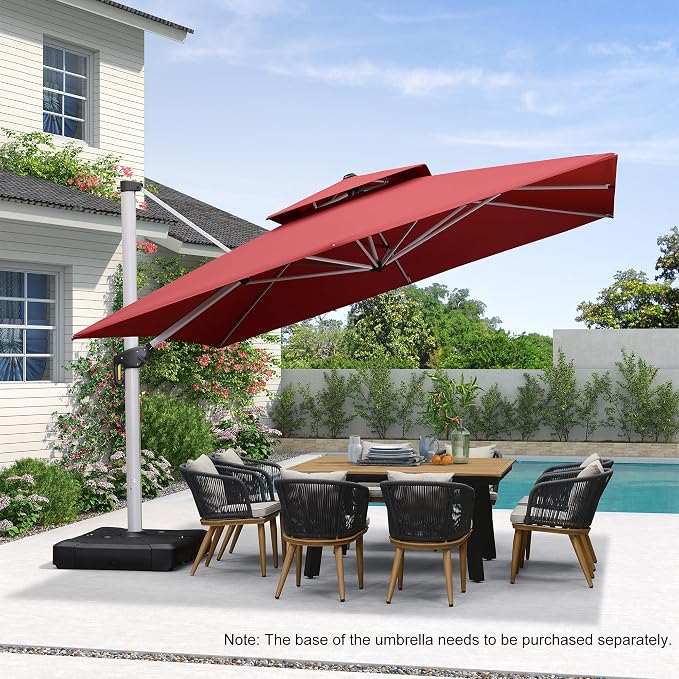 PURPLE LEAF Large Cantilever Patio Umbrellas 12' x 12' Double Top, Terra | - Image 3