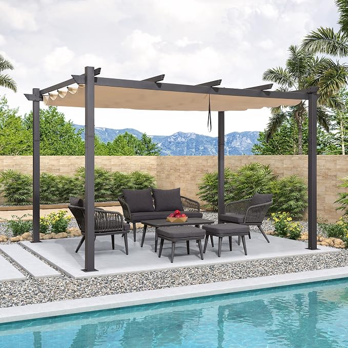 PURPLE LEAF Outdoor Pergola 10' X 13' Retractable Canopy Aluminum, Custom Shade - Image 2
