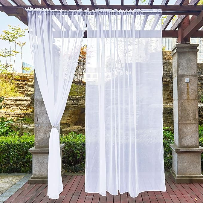 NICETOWN Patio Outdoor Curtains Voile Sheer, W54 x L96, 2 Panels | Waterproof by NICETOWN
