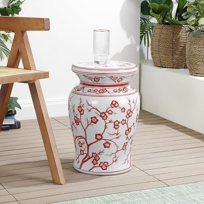 JONATHAN Y Cherry Blossom 18" Ceramic Garden Stool Side Table, Plant Stand - Image 2