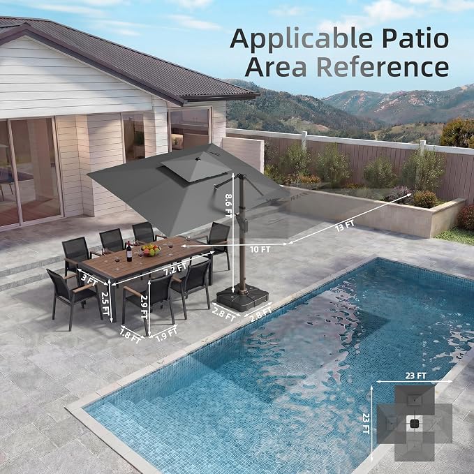 10 X 13 FT Cantilever Patio Outdoor Umbrella, Heavy Duty Aluminum Frame - Image 5