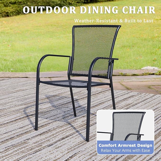Outdoor Metal Patio Chairs Set of 8, Stackable Iron Mesh Dining Chairs - Image 4