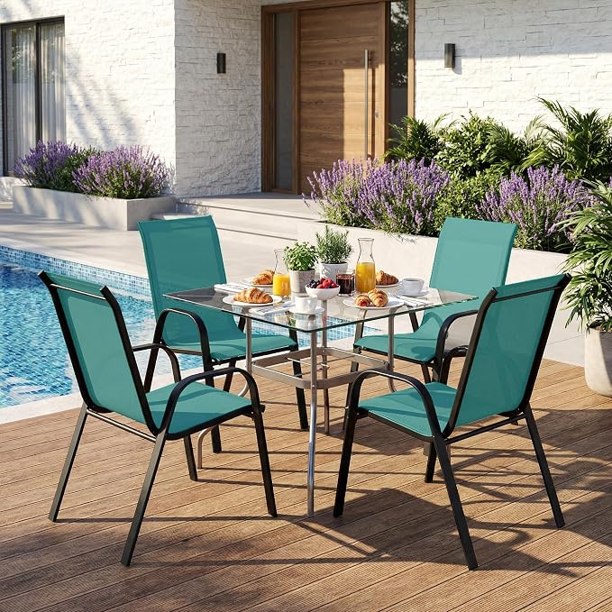 Stackable Patio Chairs Set of 1/2/4, Heavy Duty Metal Frame & Teslin Fabric - Image 7