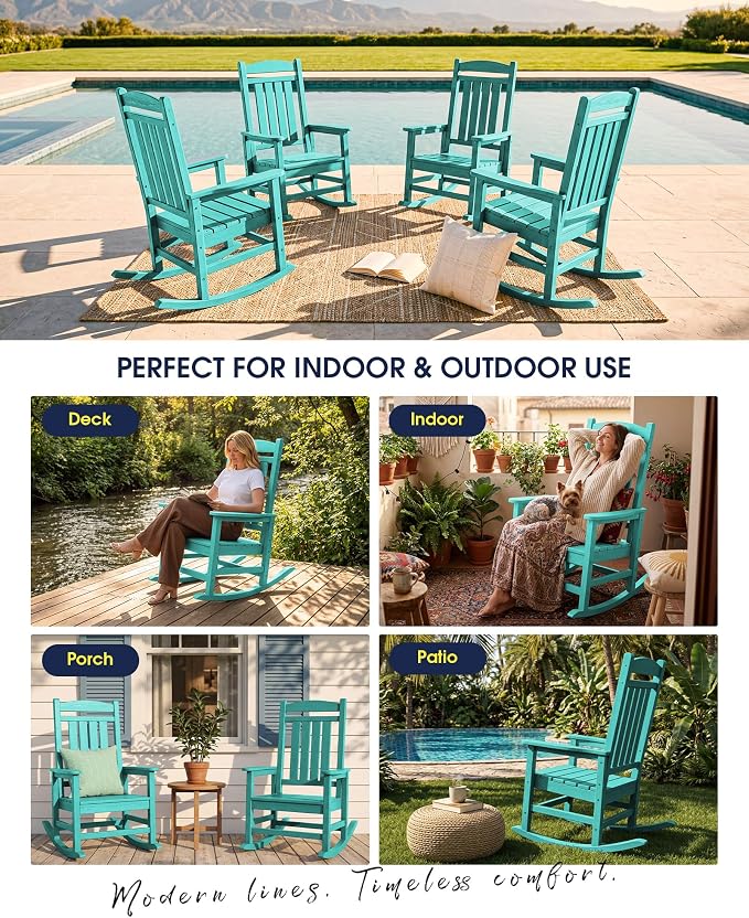 Oversized Outdoor Rocking Chairs Set of 2, HDPE Porch Rocker, Aruba | - Image 8