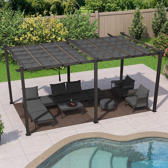 PURPLE LEAF Outdoor Pergola 10' X 18' Retractable Canopy Aluminum, Custom Shade - Image 8