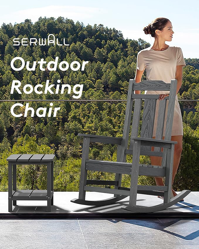 SERWALL Outdoor Rocking Chair, HDPE Rocking Chair Outdoor, Unique Gray - Image 4