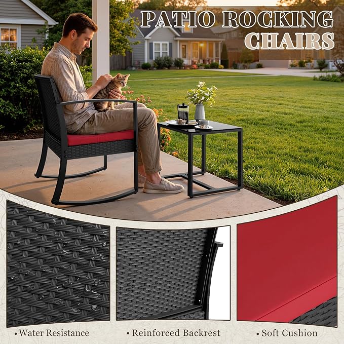 Homall Patio Furniture Set 3 Piece Resin Outdoor Bistro Set Rocking Patio Chairs - Image 2