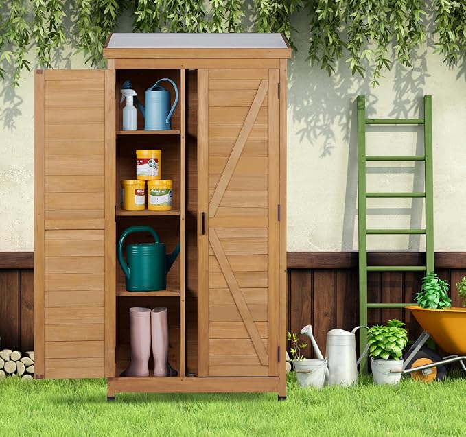 68'' Outdoor Storage Cabinet, Wooden Garden Tool Cabinet - Image 9
