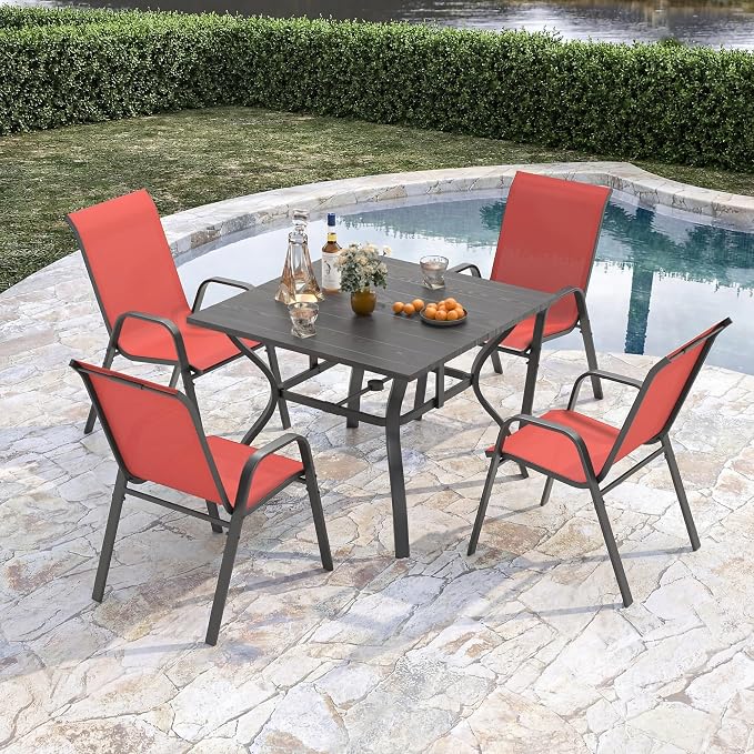 Outdoor Patio Chairs Set of 4 Stackable Dining Chairs All-Weather Textilene - Image 5