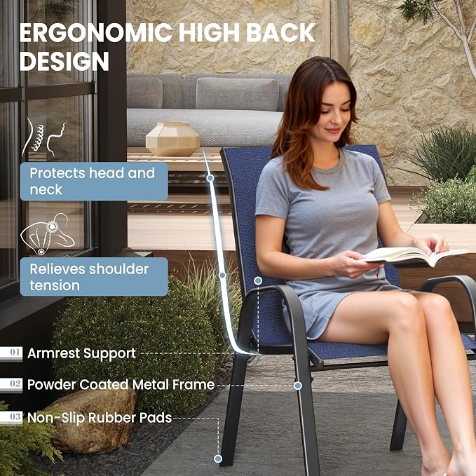 Patio Dining Chairs Set of 8, Outdoor High Stacking Chairs，Breathable Fabric - Image 7