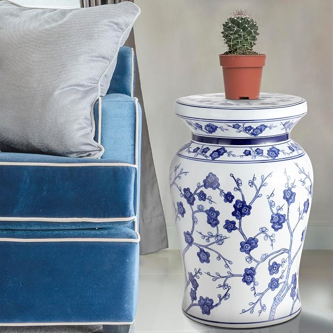 JONATHAN Y Cherry Blossom 18" Ceramic Garden Stool Side Table, Plant Stand - Image 4