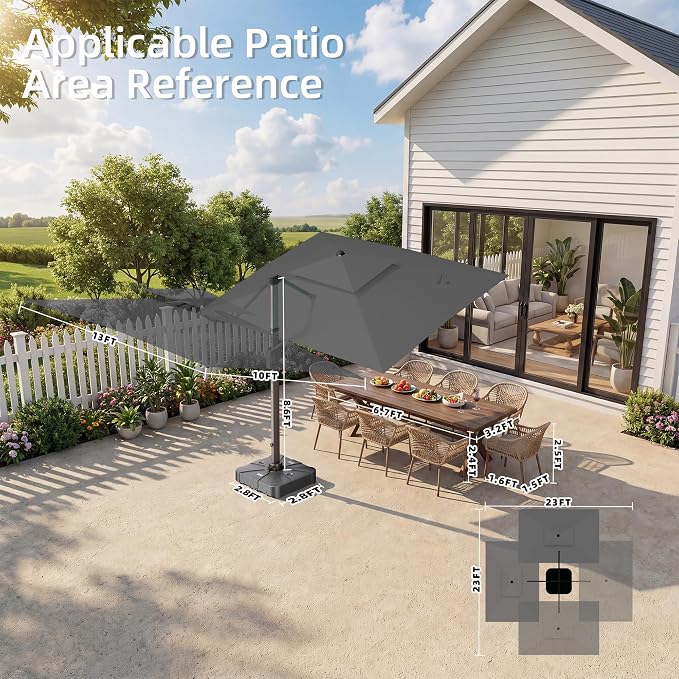 Deconk 10' X 13' Patio Cantilever Outdoor Umbrella - Image 9