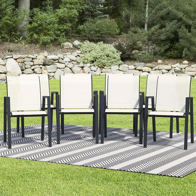 Outdoor Patio Chairs Set of 8, Oyster Beige Stackable Outdoor Chairs, - Image 8