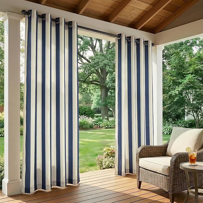 2 Panels Outdoor Stripe Curtains - Image 2