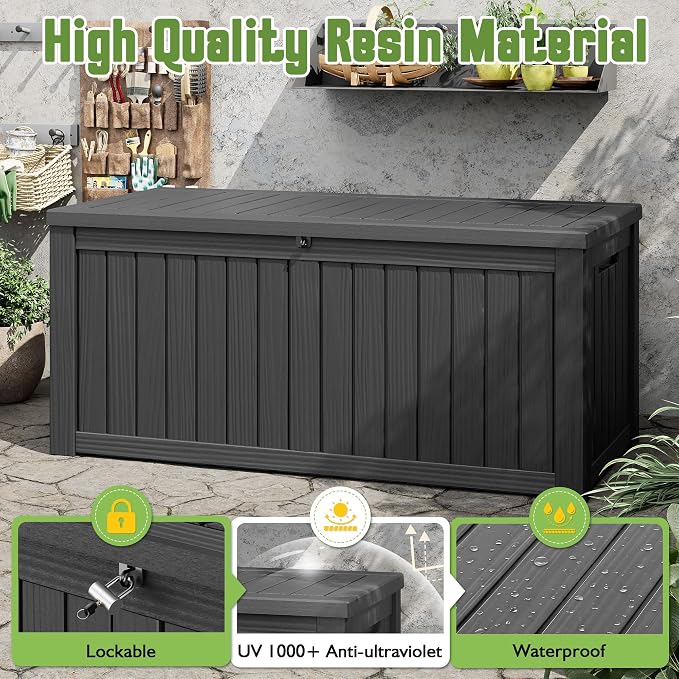Outdoor Storage Box, 155 Gallon Large Outdoor Resin Deck Box, Storage - Image 3