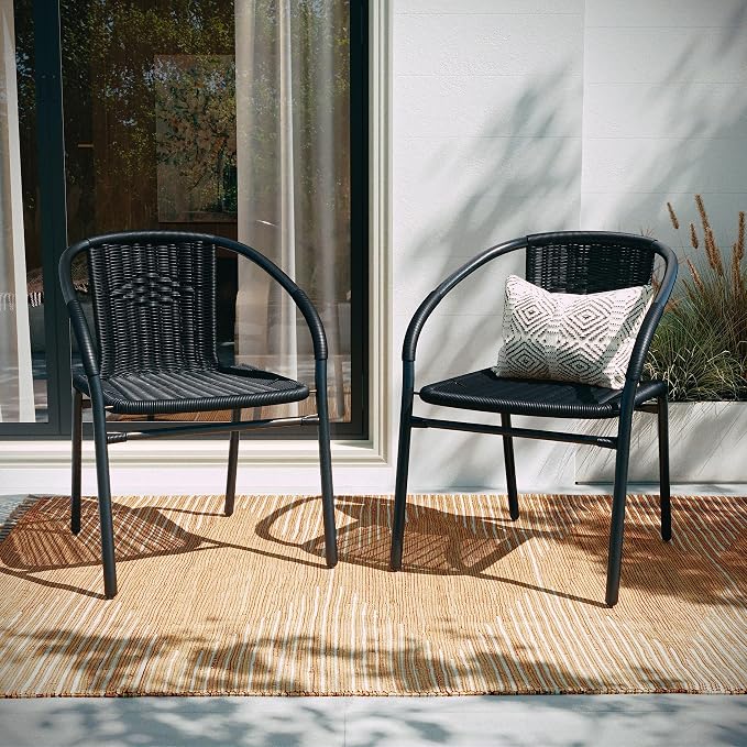 EMMA + OLIVER Black PE Rattan Stackable Patio Dining Chair, Indoor/Outdoor Use - Image 7