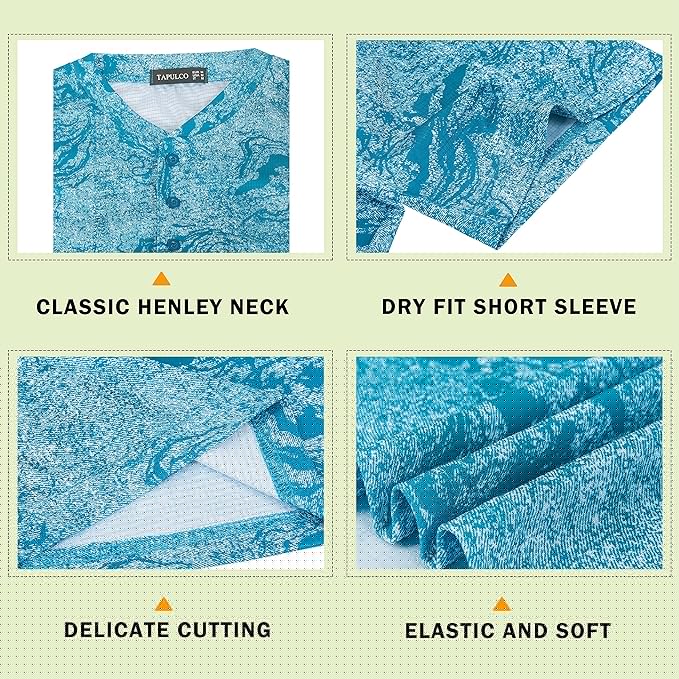 TAPULCO Mens Collarless Golf Shirts Short Sleeve Dry Fit Stretch Casual Breathable Lightweight Tshirts