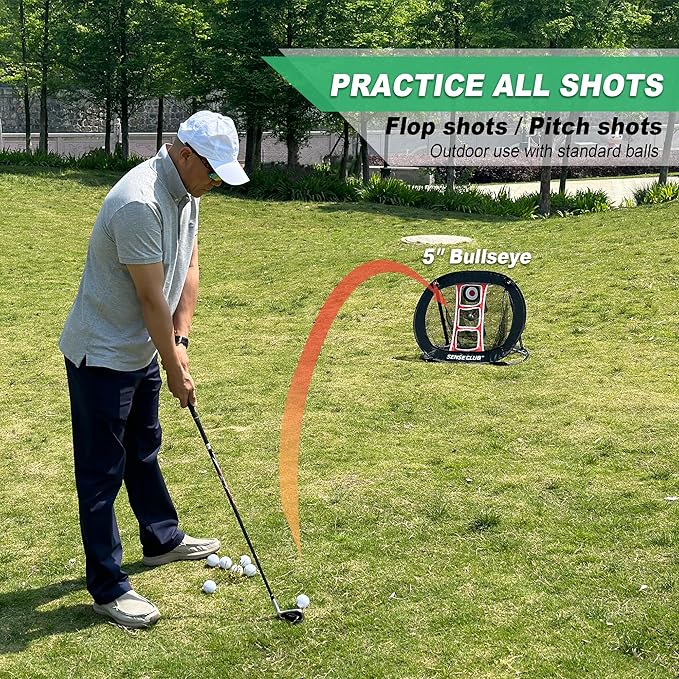 Foldable Chipping Net with Mat & Balls, Indoor Golf Practice Chipping Target, Backyard Golf Game & Gifts