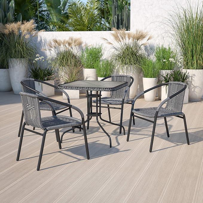 EMMA + OLIVER Gray PE Rattan Stackable Patio Dining Chair, Indoor/Outdoor Use by EMMAOLIVER