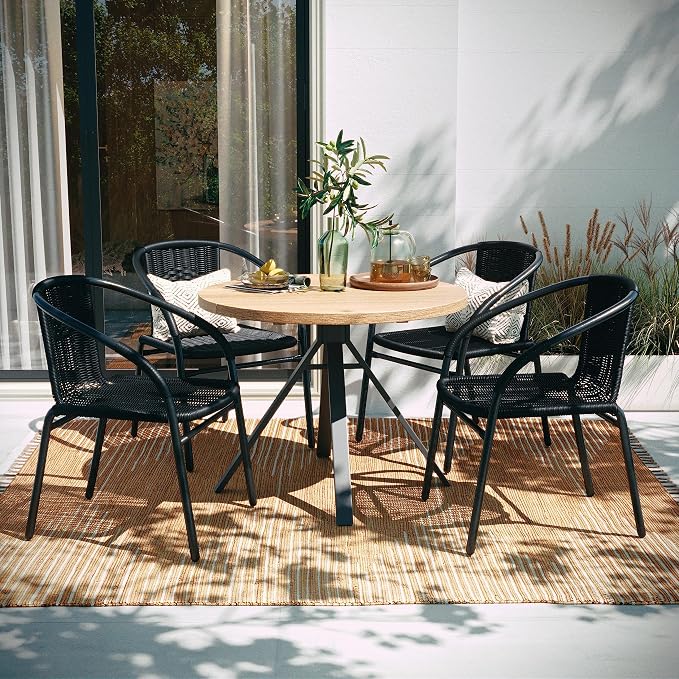 Flash Furniture Lila Modern Rattan Indoor/Outdoor Stackable Dining Chairs - Image 2