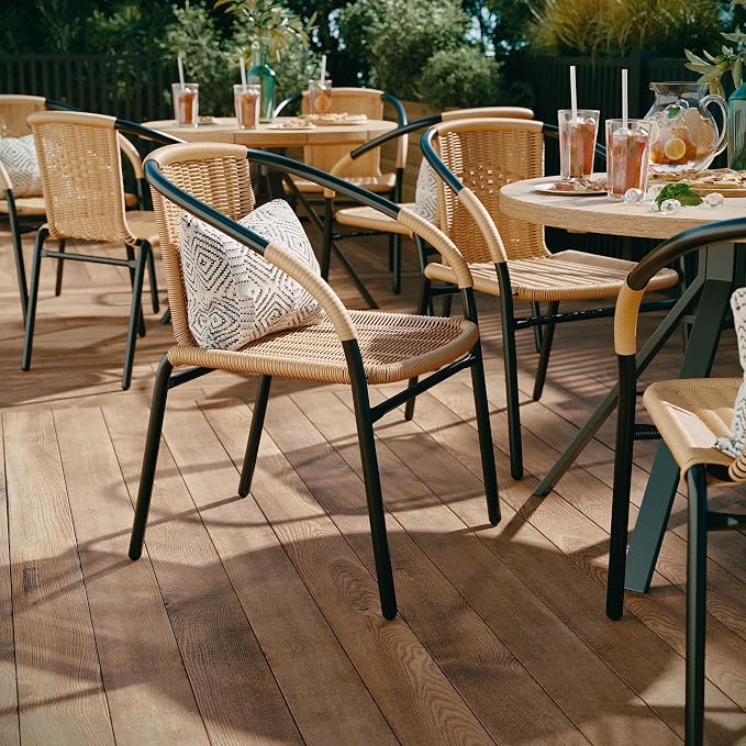 EMMA + OLIVER Beige PE Rattan Stackable Patio Dining Chair, Indoor/Outdoor Use - Image 4