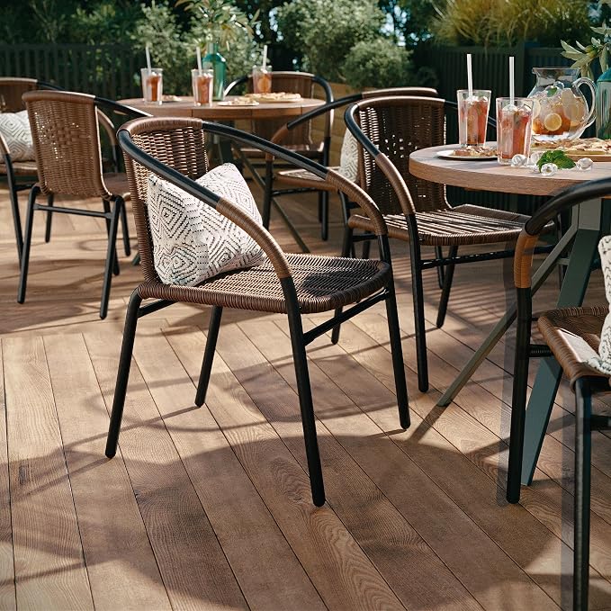 EMMA + OLIVER Brown PE Rattan Stackable Patio Dining Chair, Indoor/Outdoor Use - Image 4