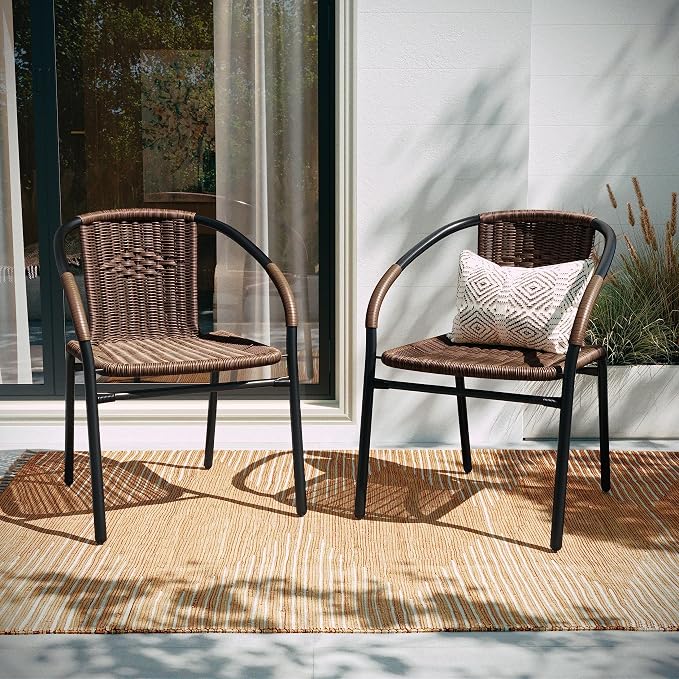 EMMA + OLIVER Brown PE Rattan Stackable Patio Dining Chair, Indoor/Outdoor Use - Image 7