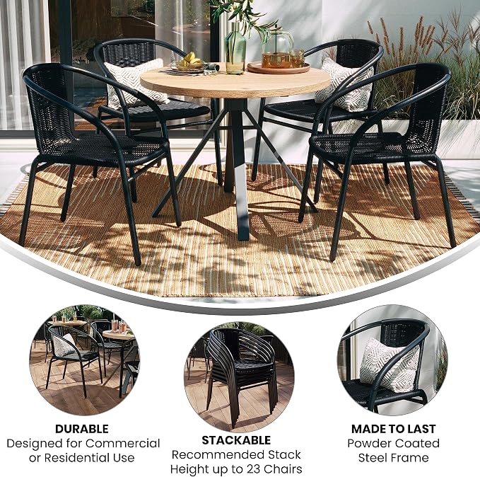 EMMA + OLIVER Black PE Rattan Stackable Patio Dining Chair, Indoor/Outdoor Use - Image 5