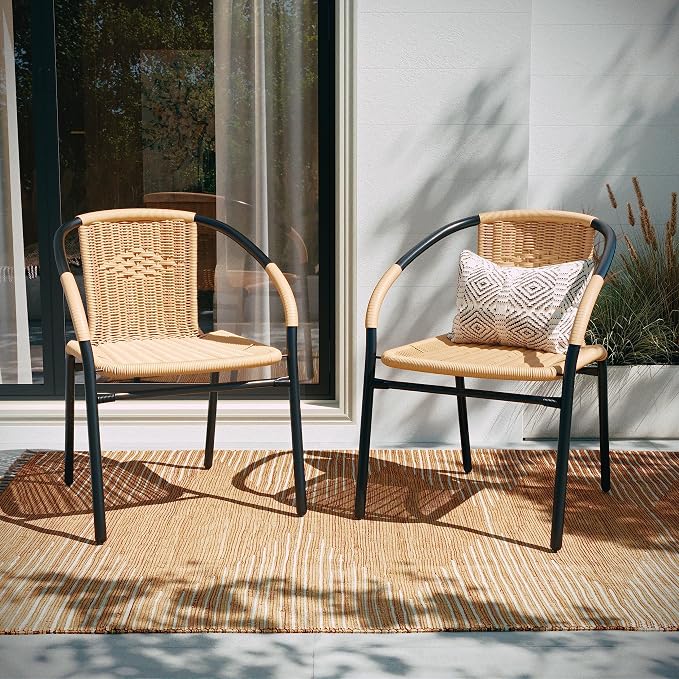 EMMA + OLIVER Beige PE Rattan Stackable Patio Dining Chair, Indoor/Outdoor Use - Image 7