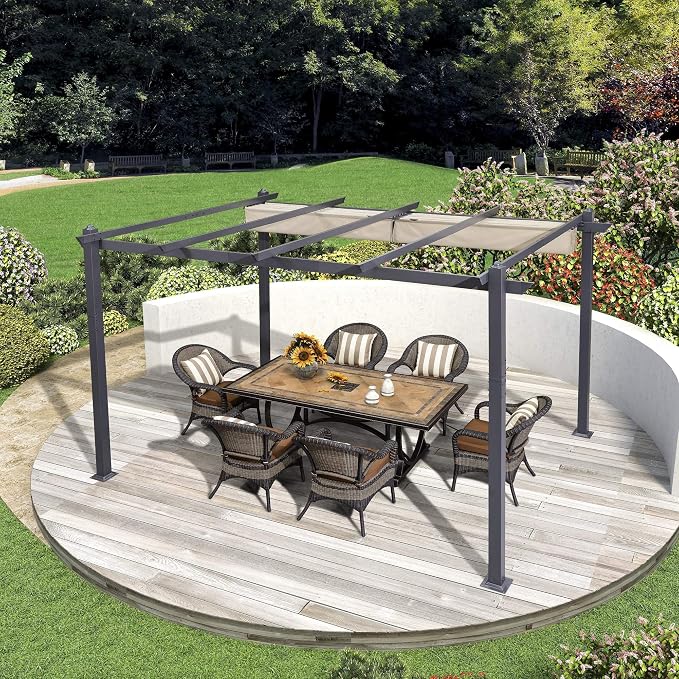 PURPLE LEAF Outdoor Retractable Pergola 10' X 12' Canopy Aluminum, Custom Shade - Image 8