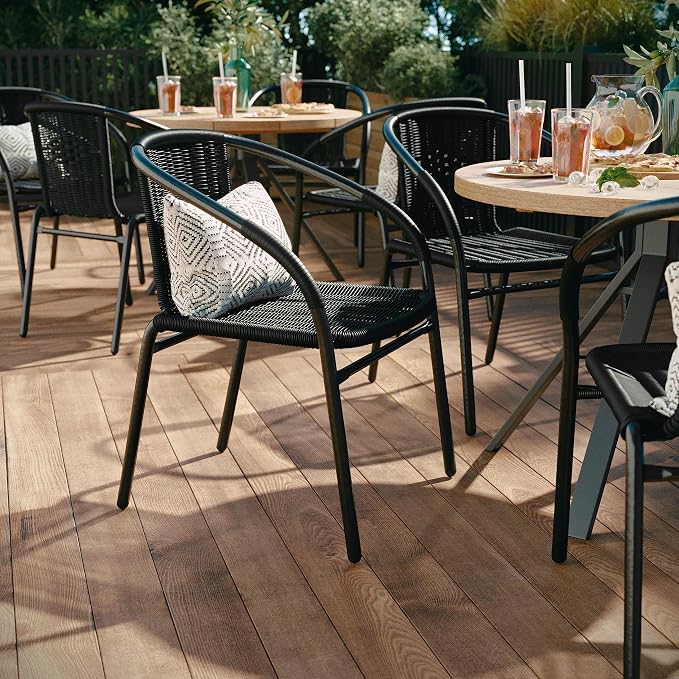 EMMA + OLIVER Black PE Rattan Stackable Patio Dining Chair, Indoor/Outdoor Use - Image 4