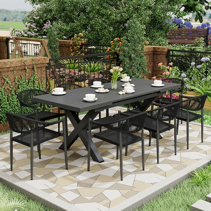 8 Pcs Stackable Patio Dining Chairs, Aluminum Rattan Outdoor Dining Chair by Erotr