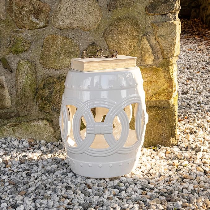 JONATHAN Y Lucky Coins 16" Ceramic Garden Stool Side Table, Drum Shape - Image 5