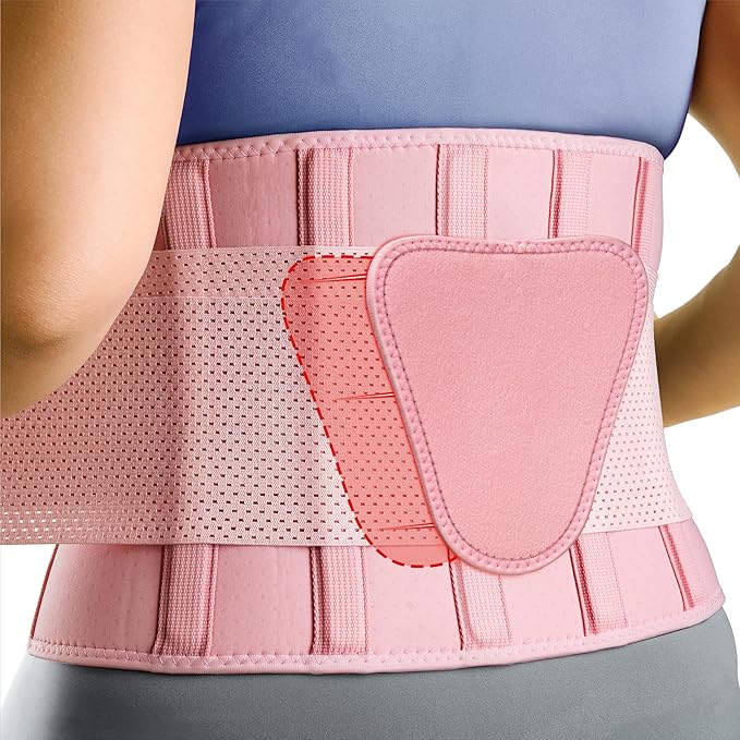 FEATOL Back Brace for Lower Back Pain, Breathable Back Support Belt for Women & Men with Lumbar Pad, Lumbar Support Belt for Heavy Lifting & Work, Pink, 4XL (Circumference:63-68")