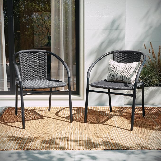 EMMA + OLIVER Gray PE Rattan Stackable Patio Dining Chair, Indoor/Outdoor Use - Image 7