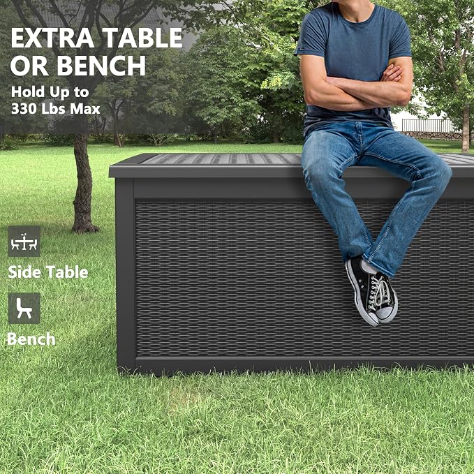 330 Gallon Outdoor Storage Box, Resin Large Deck Box Outdoor Waterproof Storage - Image 6